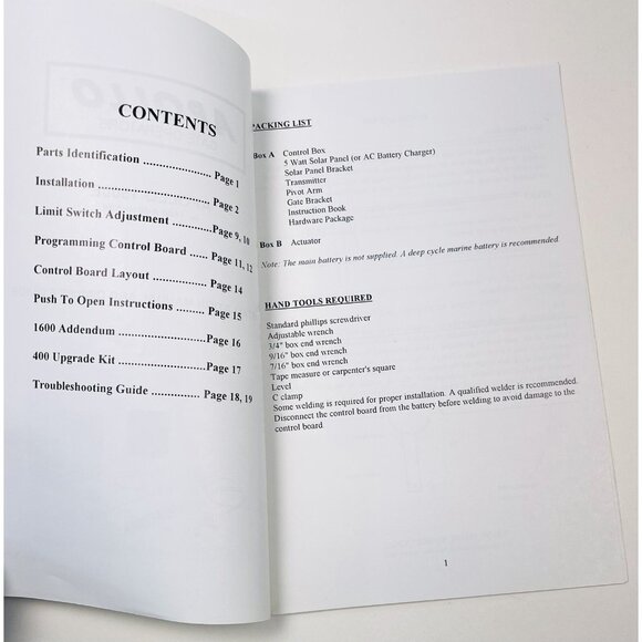 APOLLO 1500E w/ 1600 Addendum Solar Swing Gate Operator Opener MANUAL ONLY 1994 - Picture 2 of 4